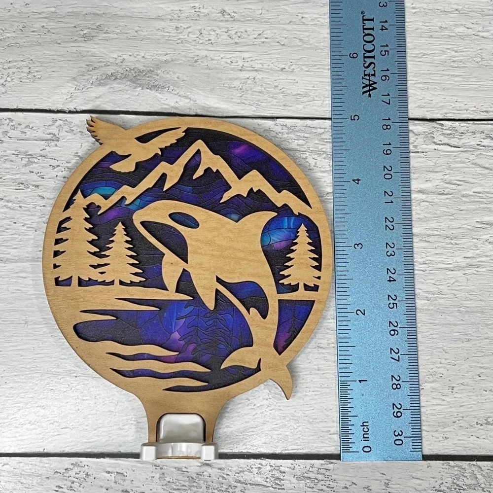 Orca Whale Night Light‎ Wood Pacific Northwest Mountain Scene Handcrafted